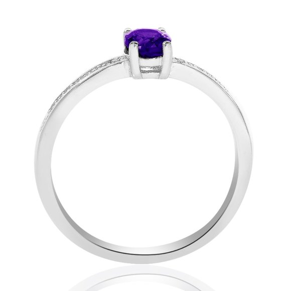 Sterling Silver Amethyst Diamond Accent Ring - Picture 3 of 6